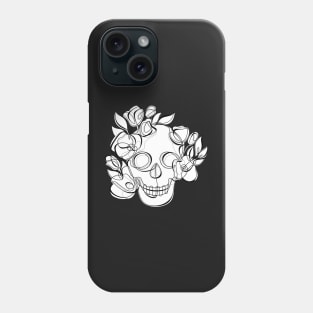 Minimalistic Continuous Line Skull with Poppies Phone Case