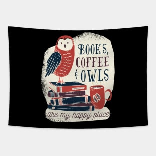 Books Coffee and Owls are my happy place Tapestry