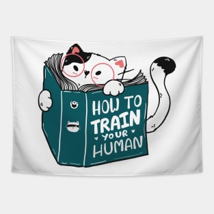 How to Train Your Human Funny Cat Reading Book Tapestry