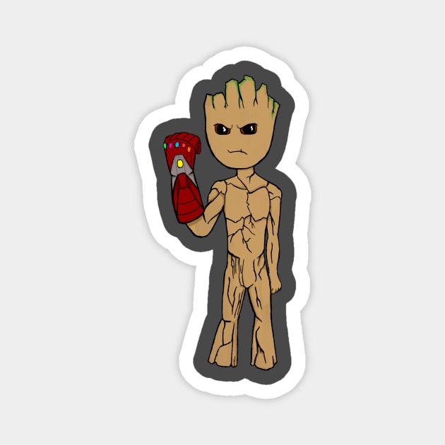 Baby Groot with the Infinity Gauntlet Magnet by cardozoink