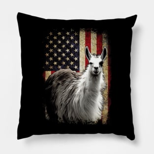 Furry Fiesta Llama American Flag Wildlife Couture Tee Delight Pillow