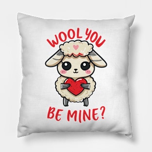 Cute Wool You Be Mine Valentine Heart And Sheep Design Pillow