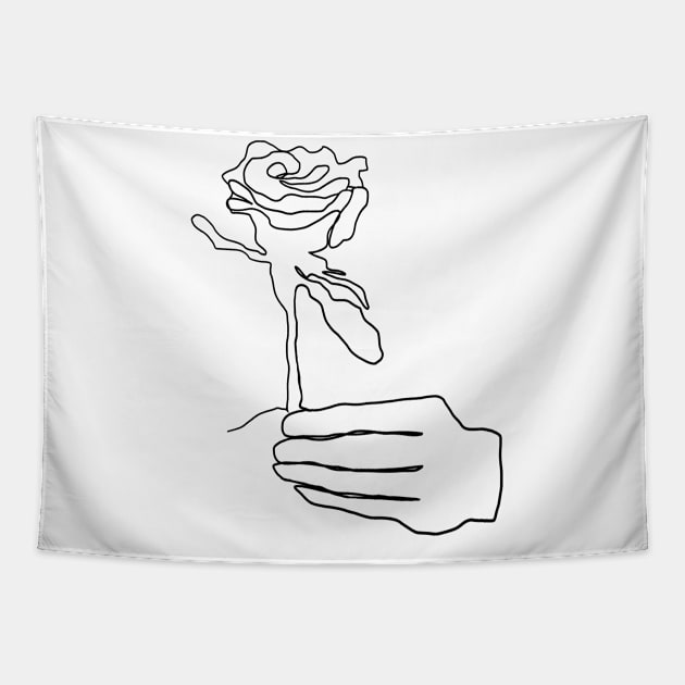 Holding Rose One Line Art Tapestry by wildjellybeans