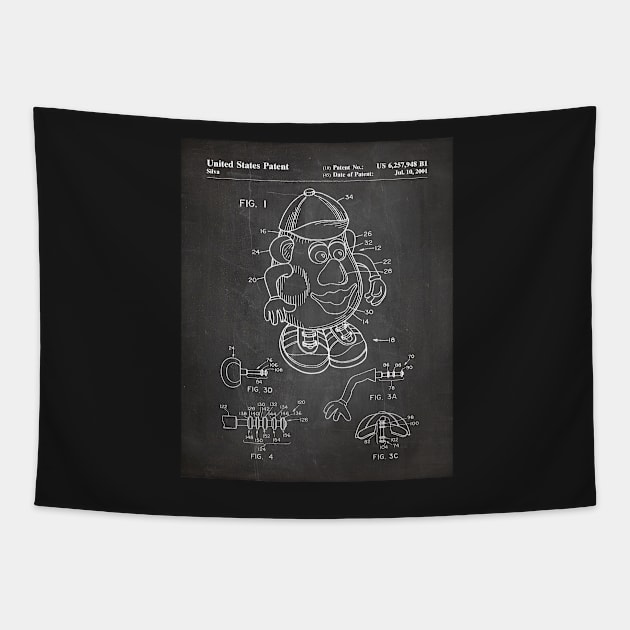 Retro Toys Patent - Kids Toy Childrens Bedroom Art - Black Chalkboard Tapestry by patentpress