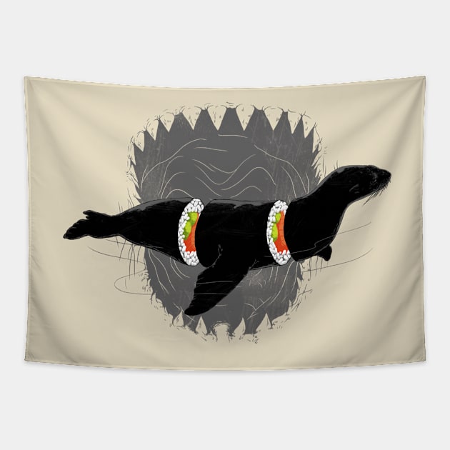 Sushi for Sharkie Tapestry by angrymonk