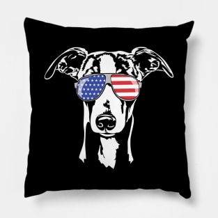 Funny proud Whippet with American Flag sunglasses Pillow