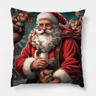 Nostalgic Santa Claus Carrying Holiday Gifts On Christmas Eve Pillow