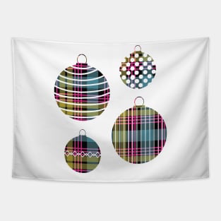 Pink, Blue and Yellow Tartan Christmas Baubles Tapestry