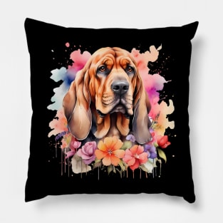 A bloodhound decorated with beautiful watercolor flowers Pillow