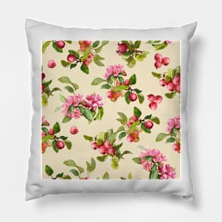 Watercolor small apple tree branch on yellow Pillow