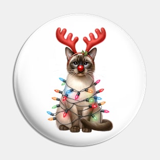 Christmas Red Nose Siamese Cat Pin