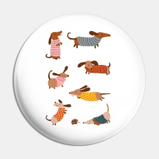 Cute Dachshunds in Winter Sweaters Pin