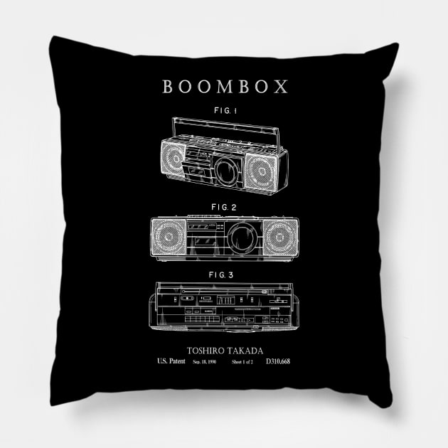 Boombox Ghettoblaster Patent Print 1987 Pillow by MadebyDesign