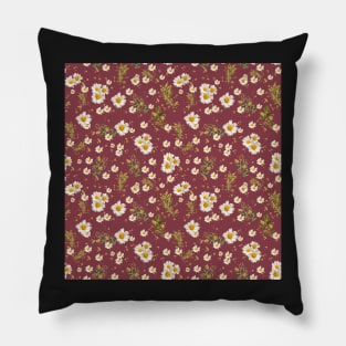 White Daisies Field Garnet Pattern Flowers Pillow