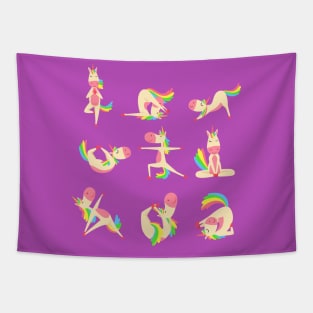 Unicorn Yoga Poses Funny Meditation Yogi Tapestry