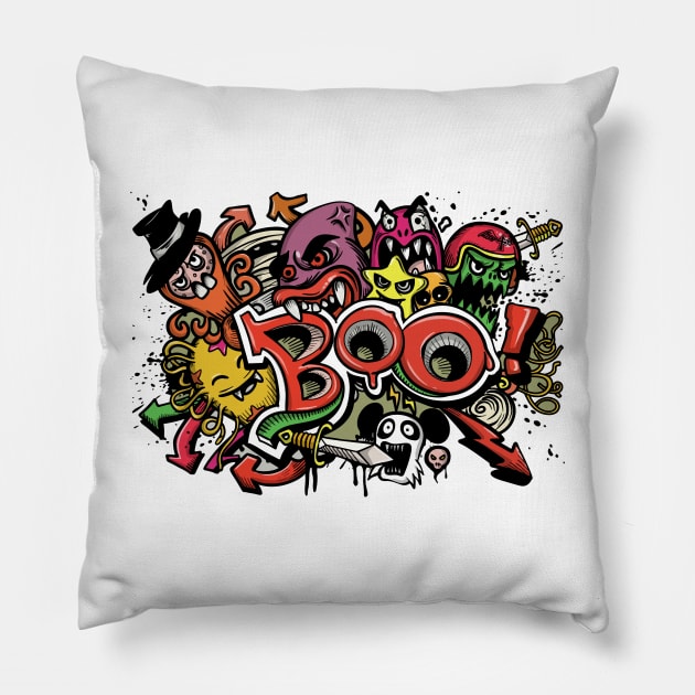 doodle boo Pillow by Mako Design 