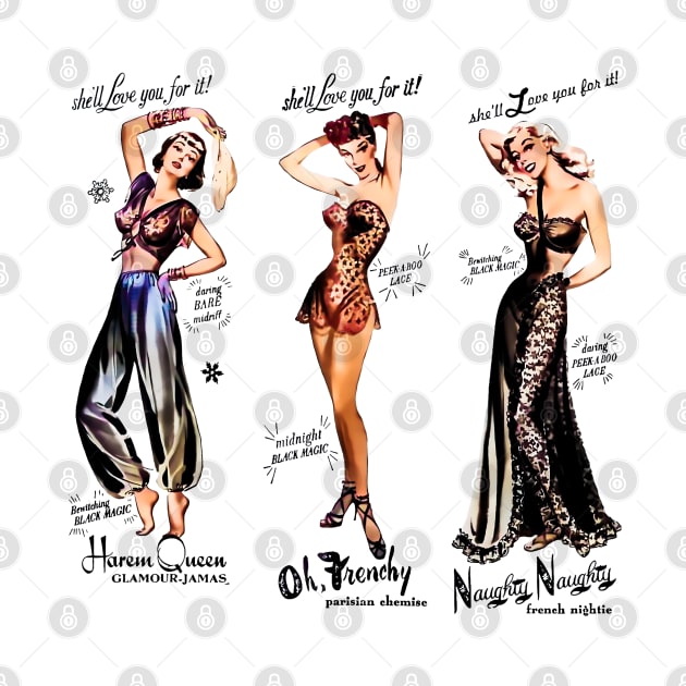 Pin Up Girls Fashion Retro Vintage Harem Queen Frenchy Parisian Black Magic by REVISTANGO