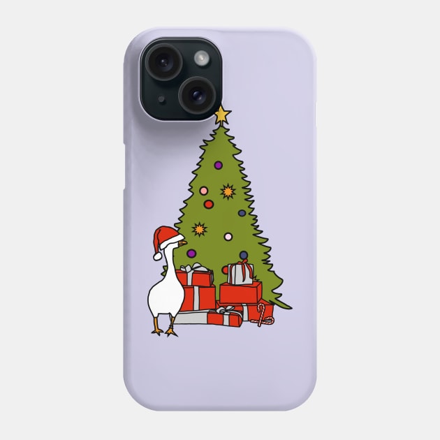 Goose with Stolen Santa Hat by Christmas Tree Phone Case by ellenhenryart