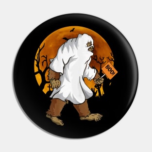 Bigfoot Boo Wearing Ghost Halloween Custome Pin