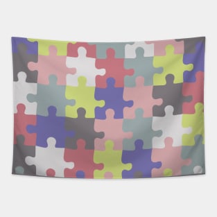 Retro Groovy Puzzle Pieces - Soft Summer Seasonal Palette Tapestry