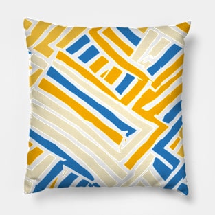 Stripes Blue Orange Cream Abstract Art Pillow