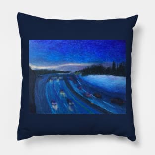 Deep Blue Night Drive Pillow