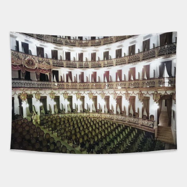 Colorized vintage photo of Manuas Opera House Tapestry by In Memory of Jerry Frank