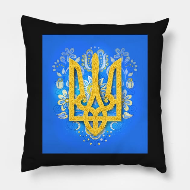 Ornate Ukrainian Trident Pillow by lissantee