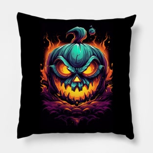 scary smiling pumpkin, halloween design Pillow