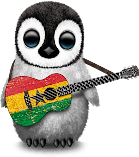 Baby Penguin Playing Ghana Flag Guitar Magnet