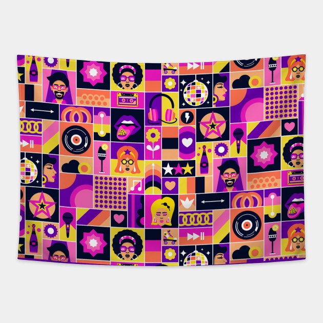 Disco Music Fever Vibrant Retro Design Tapestry by Simplulina