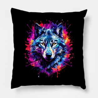 Wolf Face - Graphic design, Vibrant Colors, Colorful Art, Wolf Gift for Women, Men, Kids, Nature Lover, Wildlife, Animal, Howling, Moon, Best Gift for Wolf Lover, Pillow