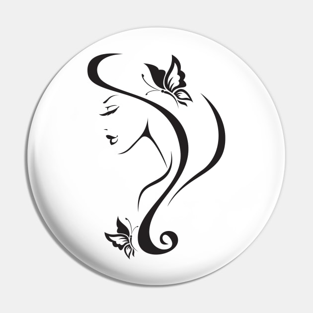 Woman Face with Butterflies Pin by Cool Abstract Design