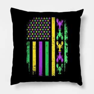 Mardi Gras Us American Flag With Crawfish New Orleans Pillow