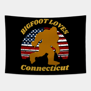 Bigfoot loves America and Connecticut too Tapestry