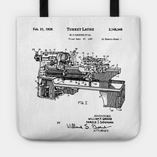 Lathe Patent 1939 Vintage Blueprint Machine Tool Inventions Tote