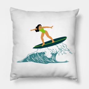 Surfing Women Pillow