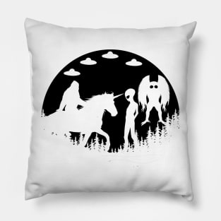 Bigfoot Riding Unicorn With Mothman Ufos And Alien Pillow