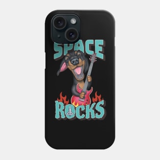 Fun Doxie Dog with guitar on a Dachshund Space Rocks tee Phone Case