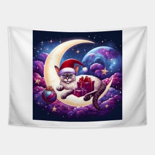 Devon Rex Cat On The Moon Christmas Tapestry