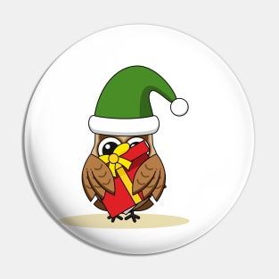 Christmas Elf Owl with Present Pin