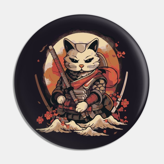 Japanese Samurai Cat Pin by tatadonets