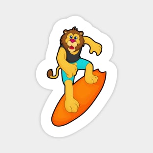 Lion as Surfer with Surfboard Magnet