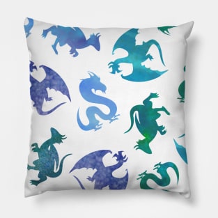 Jewel Tone Fantasy Dragon Silhouette on White Pillow