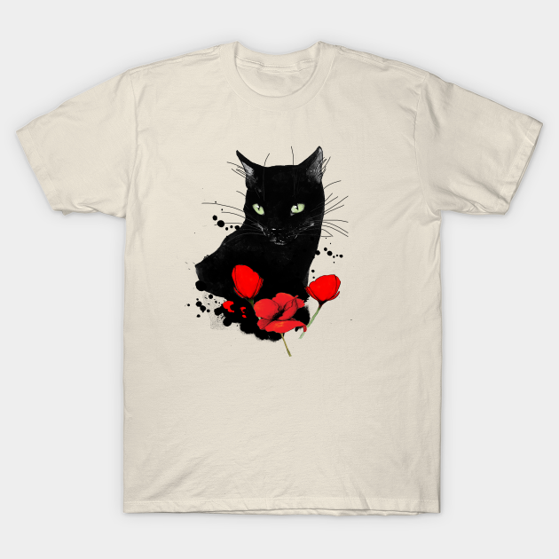 Black Cat and Red Poppies - Catshirt - T-Shirt