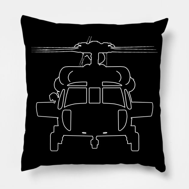 Black Hawk helicopter outline graphic (white) Pillow by soitwouldseem