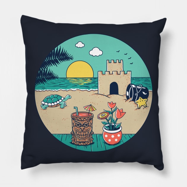 Video game beach Pillow by coffeeman