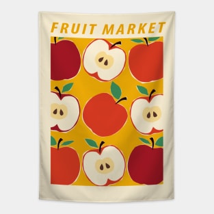 Fruit market, Apple, Colorful retro print, Cottagecore decor, Exhibition art, Food art, Mid century modern Tapestry