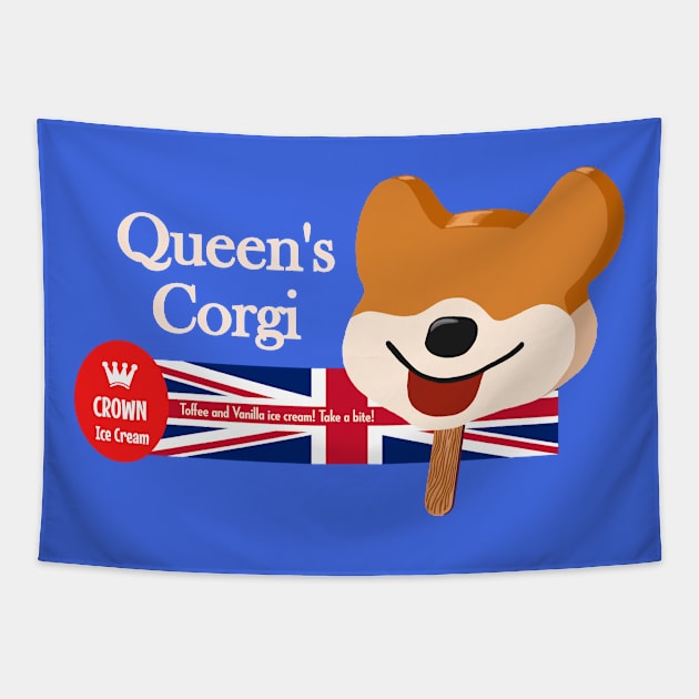 Crown Ice Cream Ad: Queen's Corgi Toffee and Vanilla Ice Cream Tapestry by Slabafinety