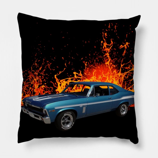 1969 Blue Yenko Nova in our lava series Pillow by Permages LLC